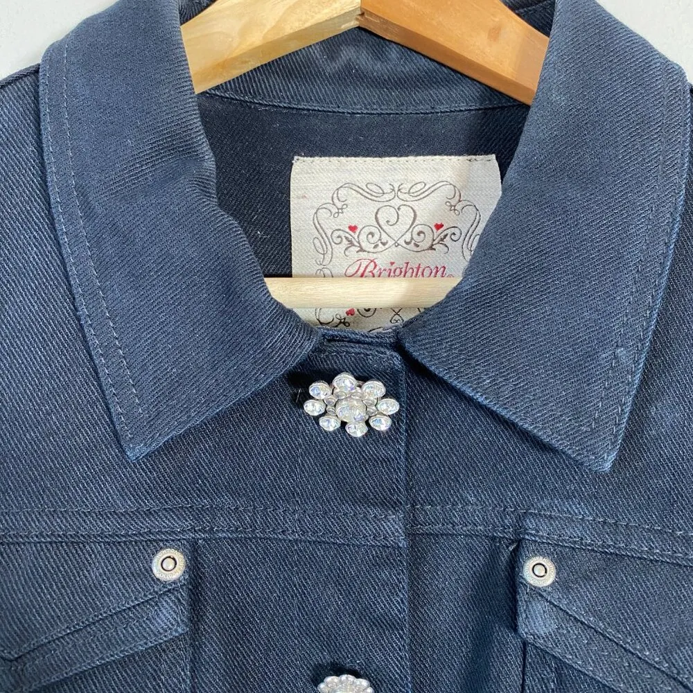 NWOT Brighton Embroidered Denim Jean Jacket Women's S/M* Black Bedazzled Hearts - Image 6
