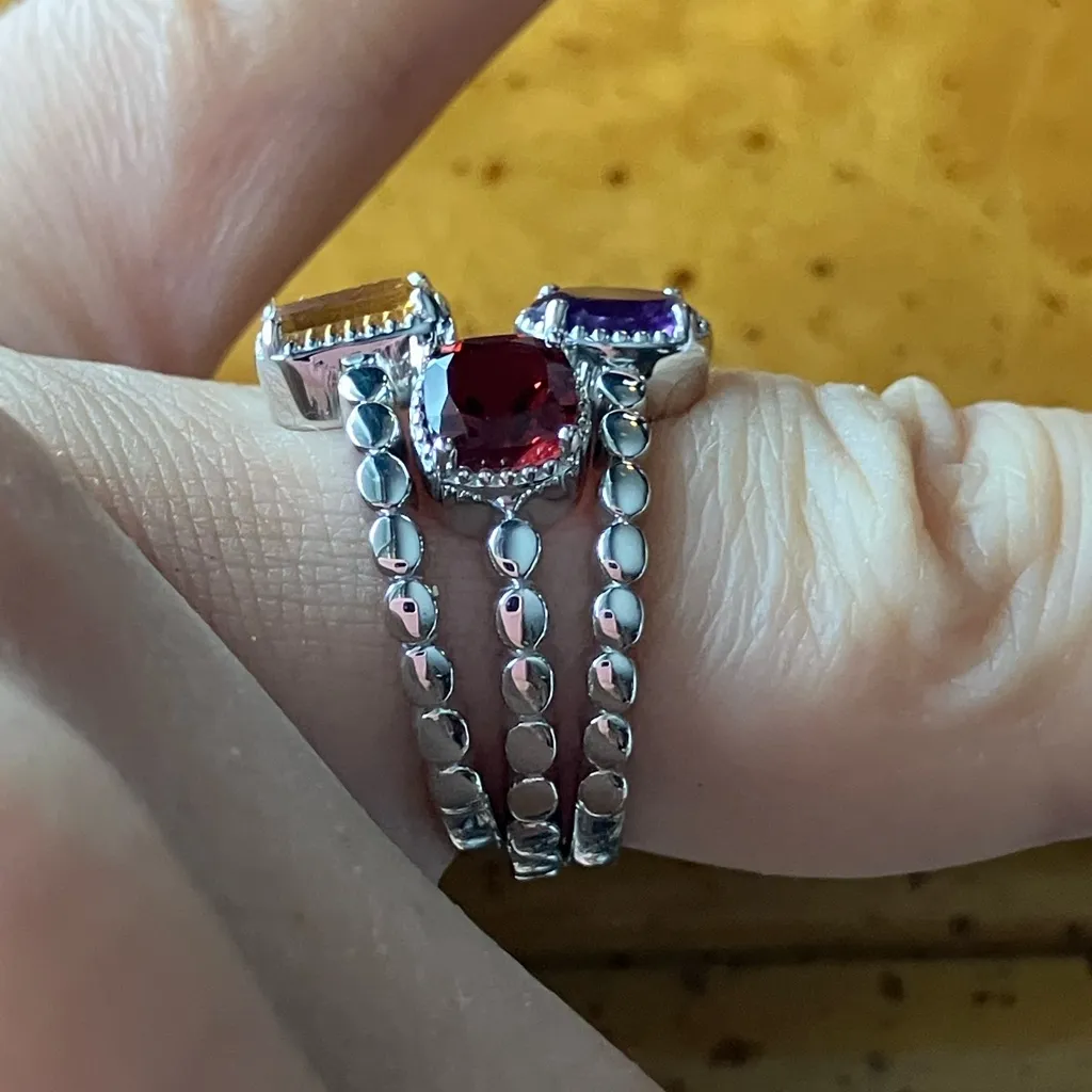 Multi Gemstone Stackable Ring Set Size 6 Purple - Image 3