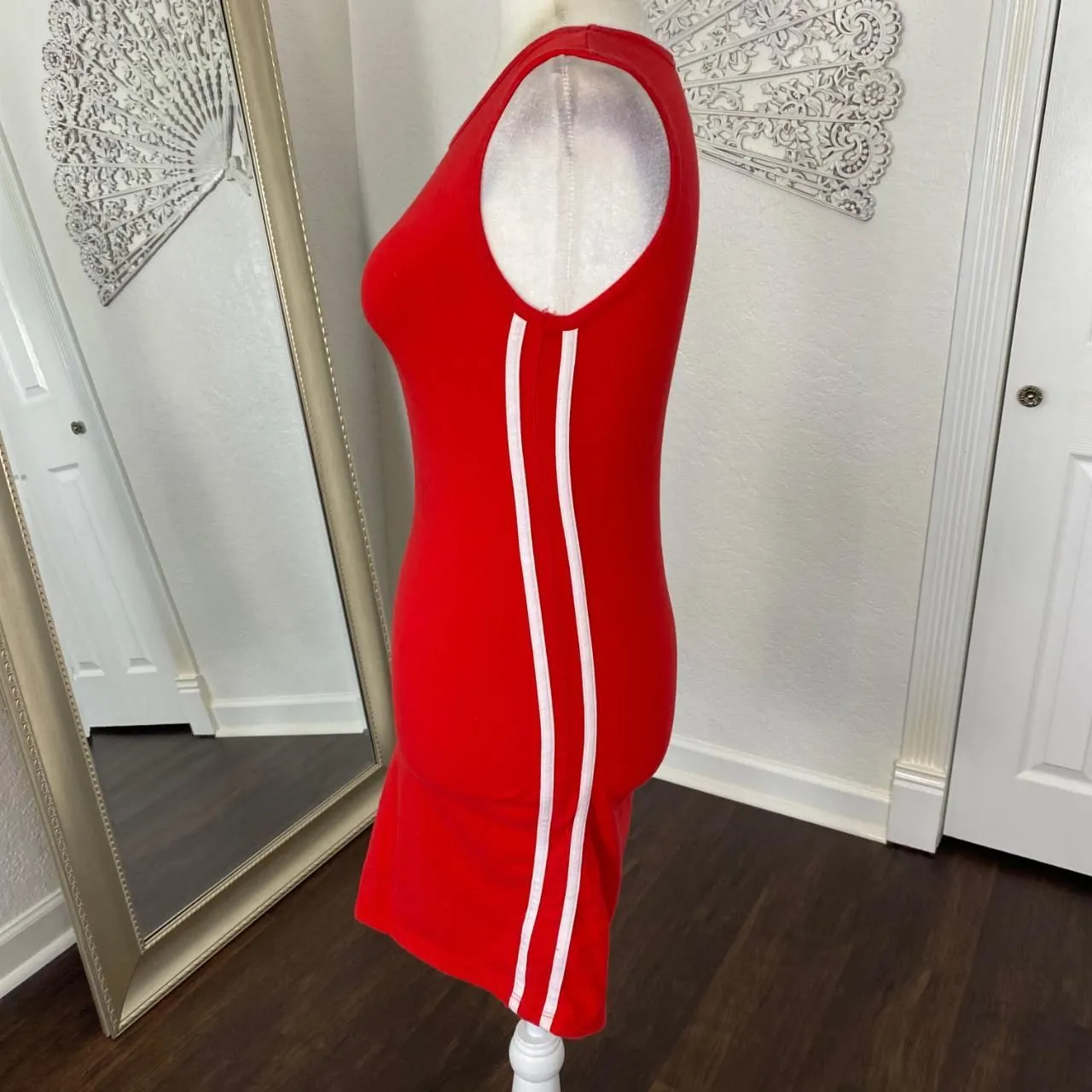 RARE 90s Venice Beach Red White Bodycon Lifeguard Mini Summer Shirt Dress S - Image 4