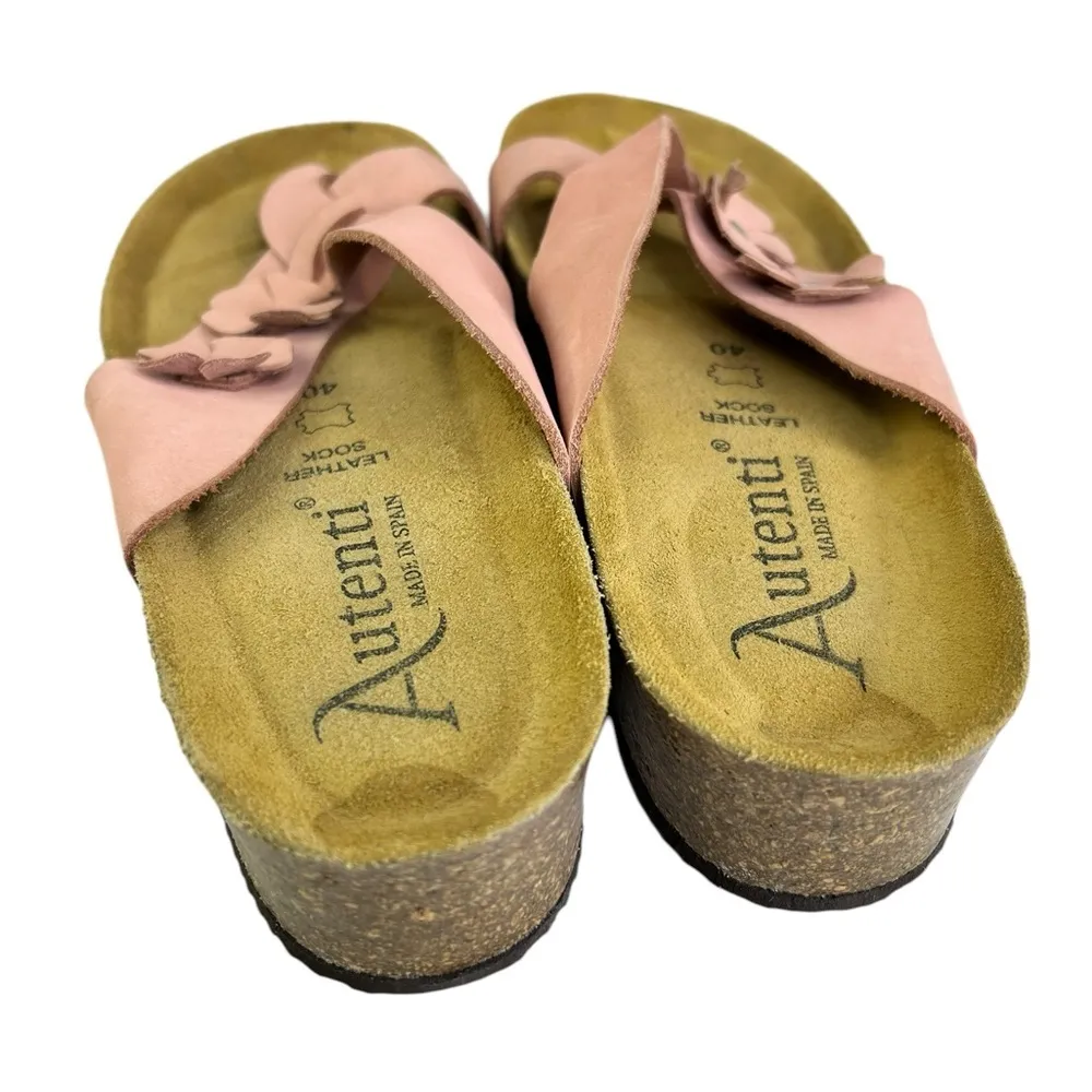 AUTENTI pink leather cork slide sandals size 40/10 Floral Spain - Image 3