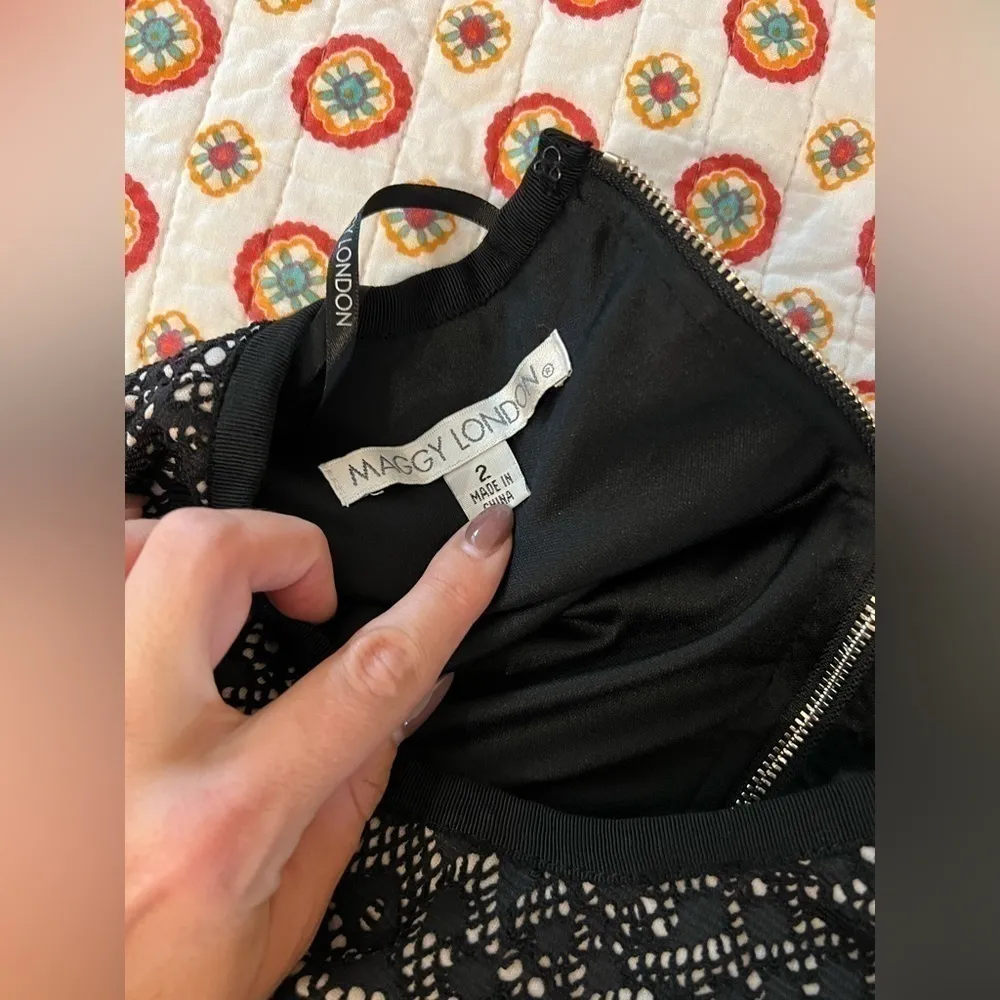 Maggy London Lace Fit & Flare Midi Dress Black & Beige Size 2 - Image 4