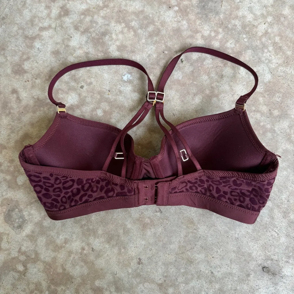 Aerie Real Power Balconette Lightly Lined Bra Royal Berry Animal Print size 32C - Image 2