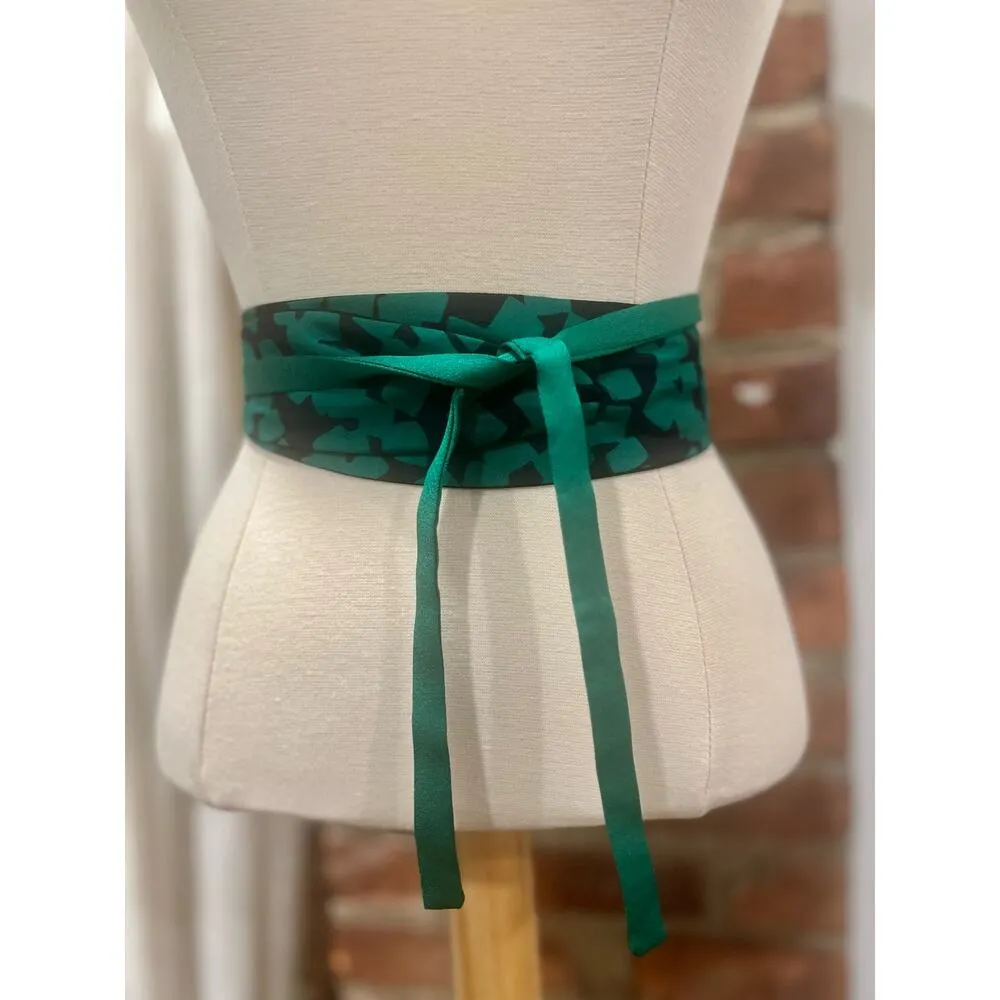 Women’s Green Chiffon Obi Fabric Sash Belt - Image 2