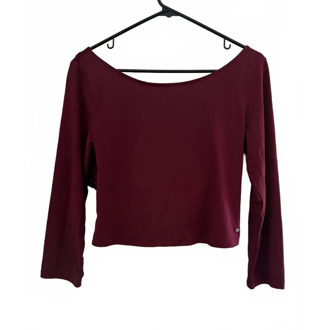 American Eagle Outfitters Women's Shirt Top Large Burgundy Maroon Lace Crop - Image 2