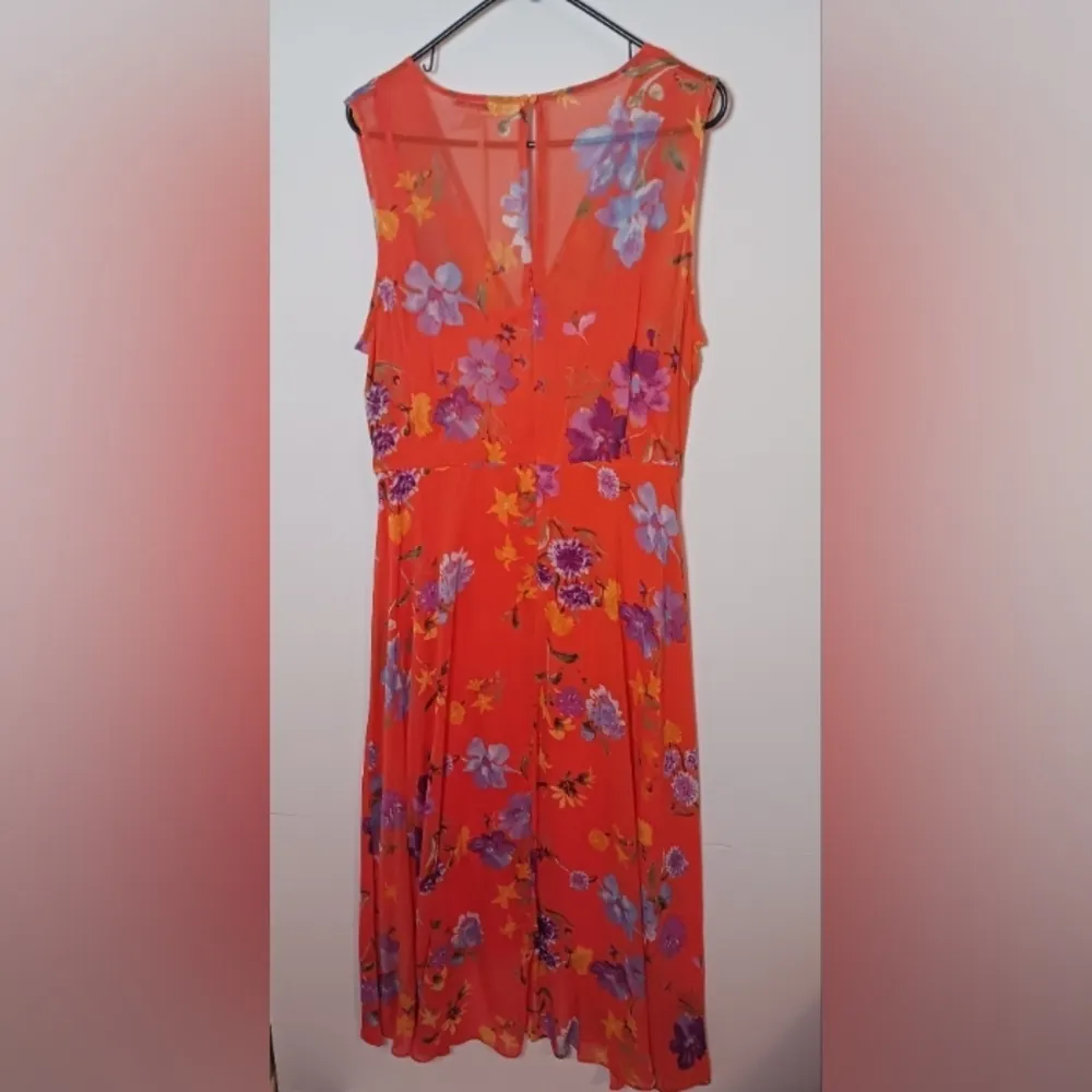 Floral Print Sheer Sleeveless Surplice Neckline Wrap Midi Dress - Image 6