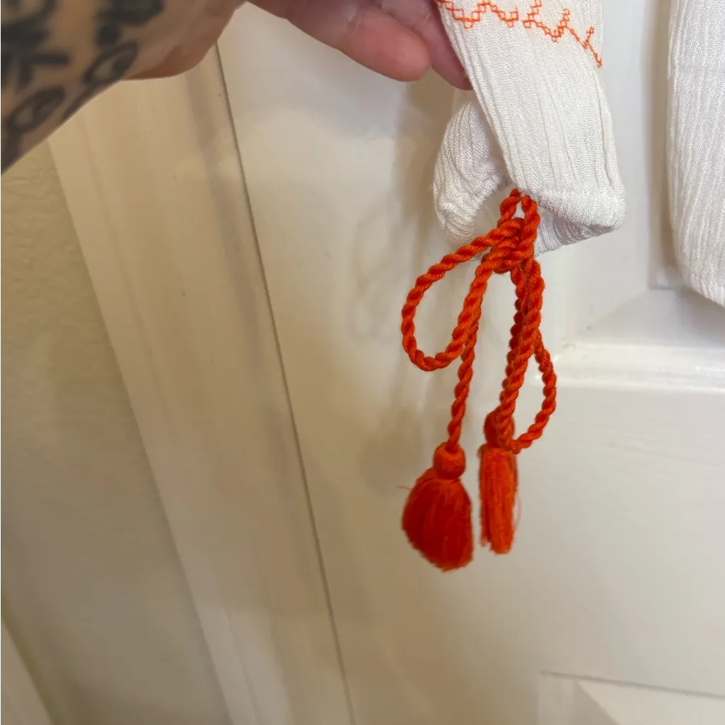 Wrangler Off Shoulder Boho Cowgirl Top White Embroidered Peasant Blouse S NWT - Image 7