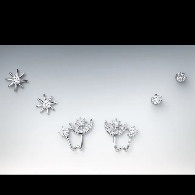 Antian Accessories™ Silver Zirconia Moon & Star Earrings Set - Image 9