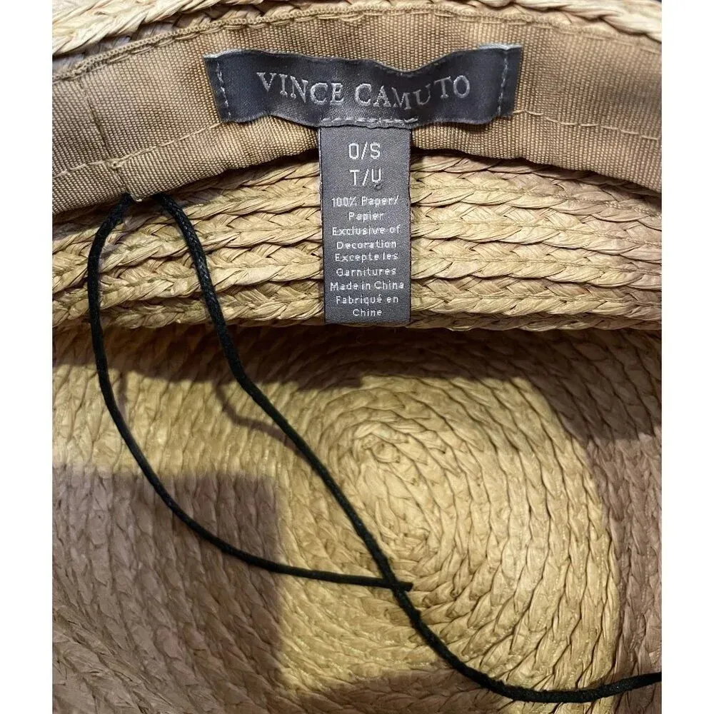 Vince Camuto Straw Paper Sun Hat With Leopard Print Ribbon Band 0/S Beach Travel - Image 6