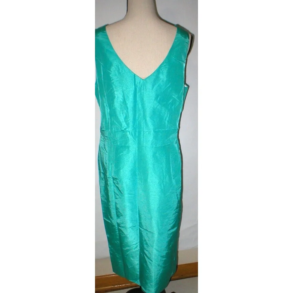 New Womens Ashley Stewart Dress 18 Faux Wrap Green Sheen Sleeveless Metallic - Image 3