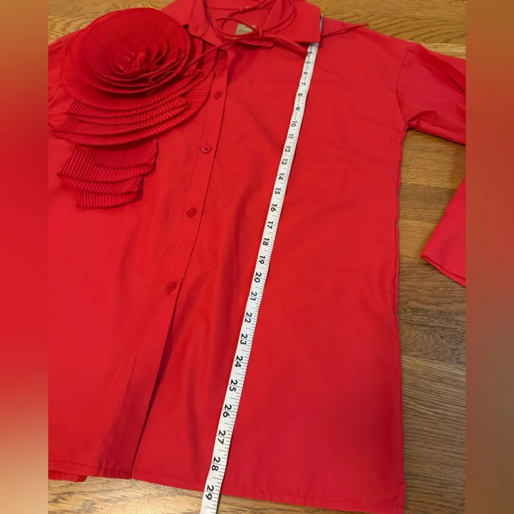Red blossom flower Button up shirt size M Size M - Image 14