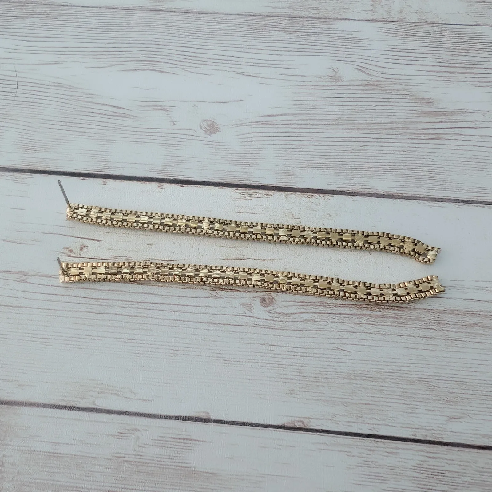 Vintage Stud Earrings Extra Long Gold Tone & Clear Gem - Image 2