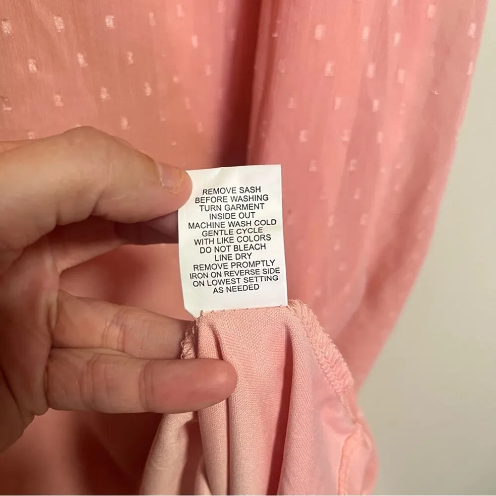 NWT NY Collection Pink Swiss Dot Short Sleeve PM Midi Dress Pleated Neck Modest - Image 9