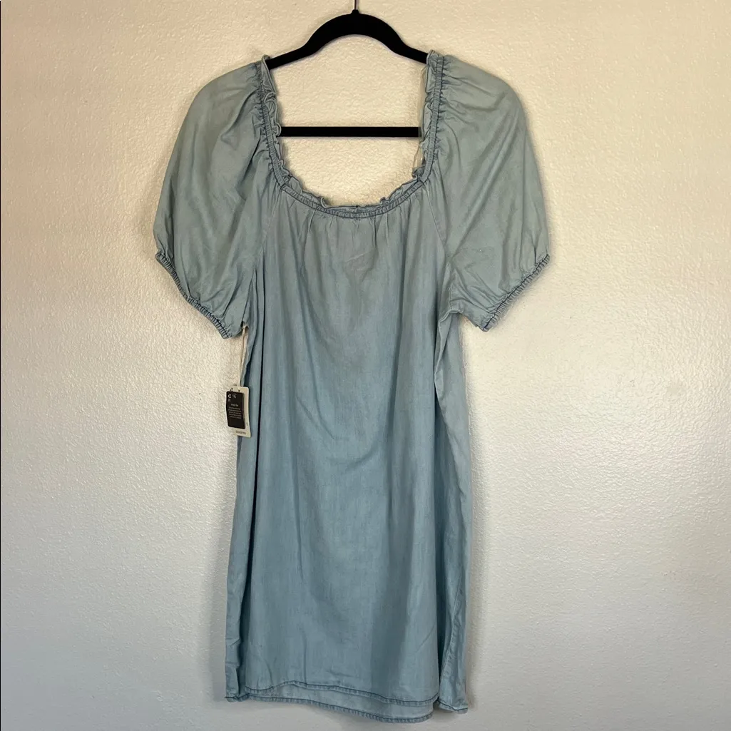 NWT a.n.a Women's Denim Wash Midi Babydoll Sundress with Puff Sleeves Size M - Image 5