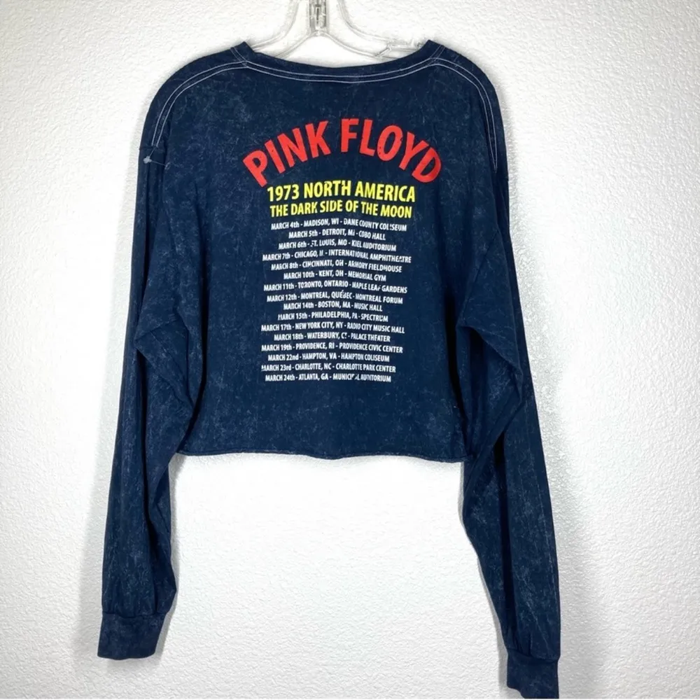 Pink Floyd Cropped Long Sleeve Tee Shirt Blue Cotton Band Tee Tie Dye Size S / M - Image 7