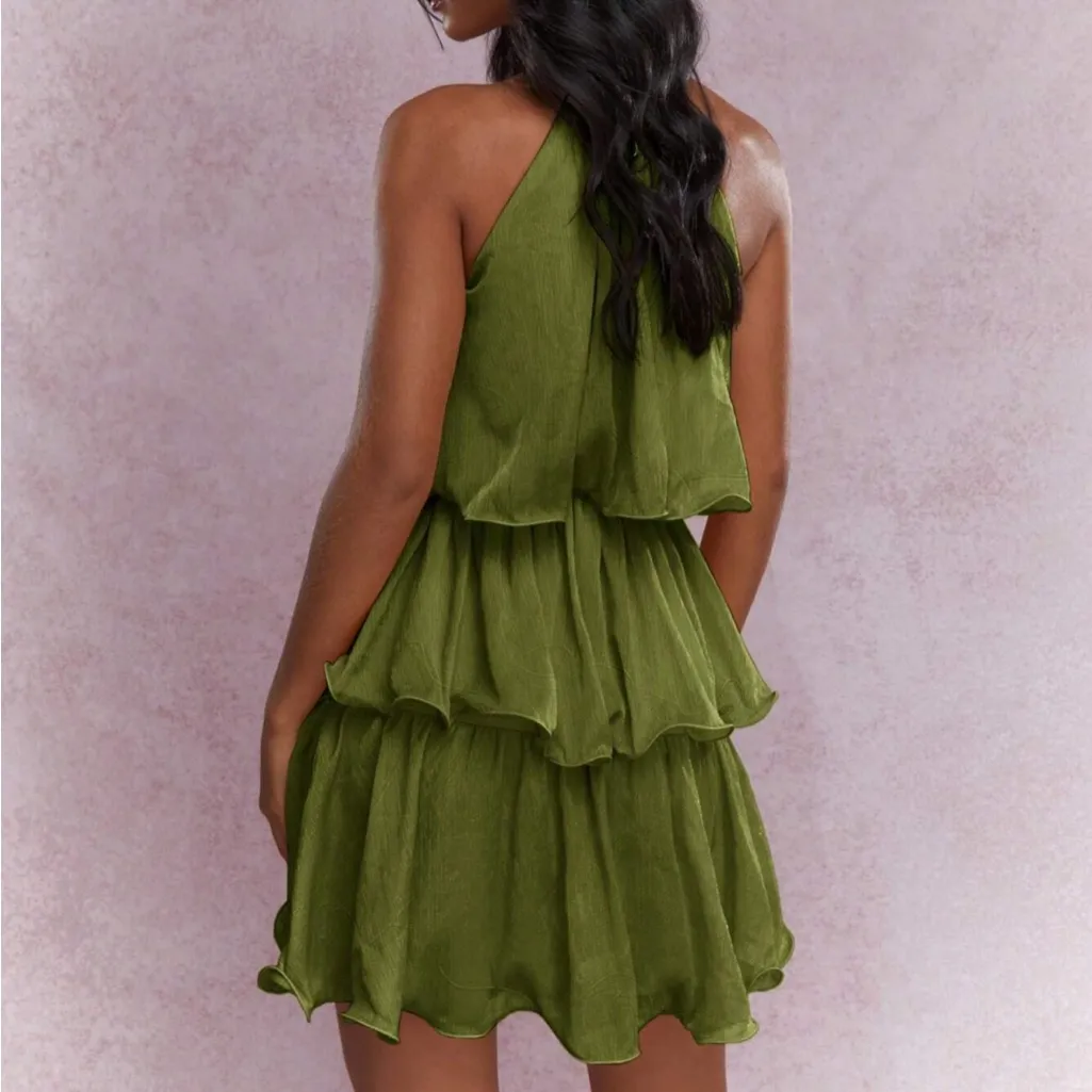 Missguided Olive Backless Ruffle Dress - Image 2