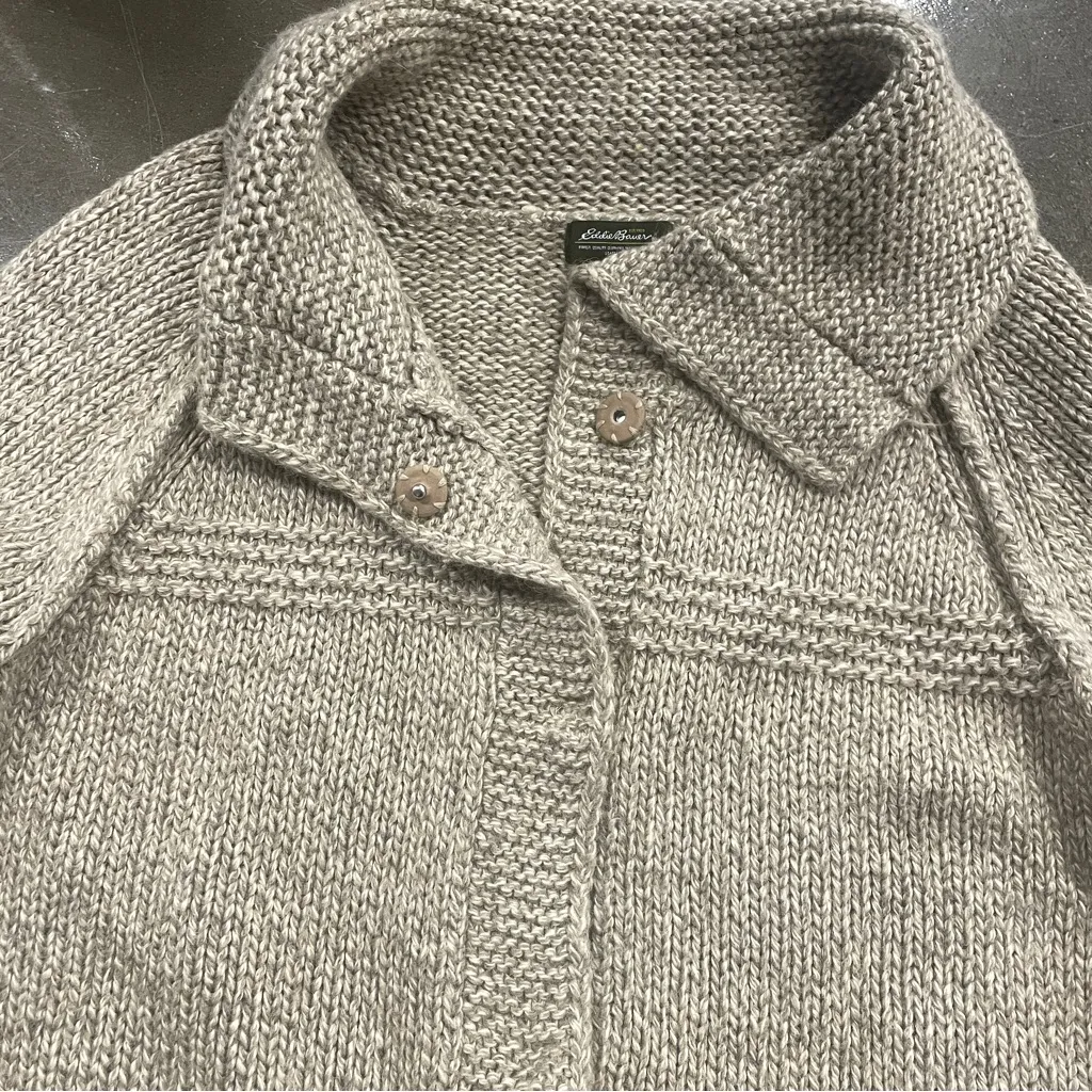 Eddie Bauer Alpaca Wool Blend Cardigan Sweater XXL Beige Knit 3/4 Sleeve - Image 8