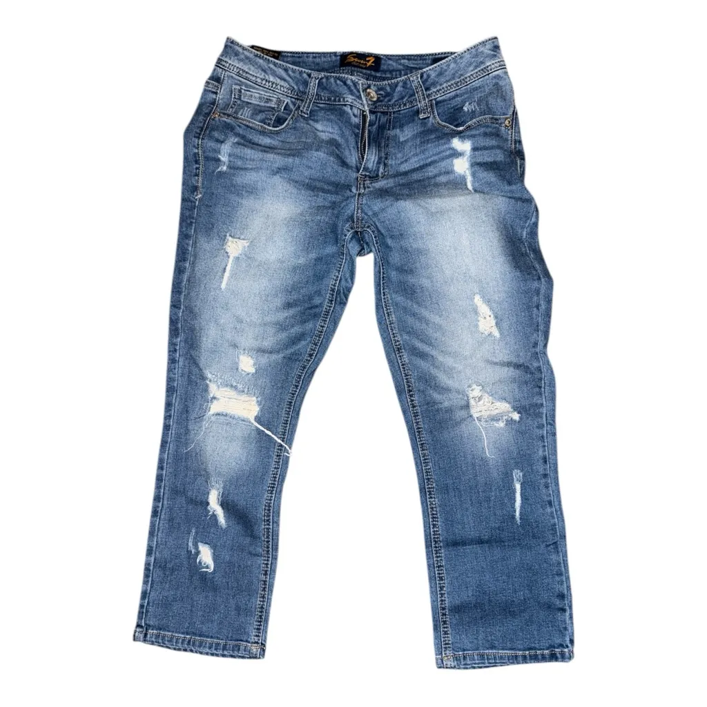 Seven7 Women's Blue Distressed Capri Jeans - Image 2