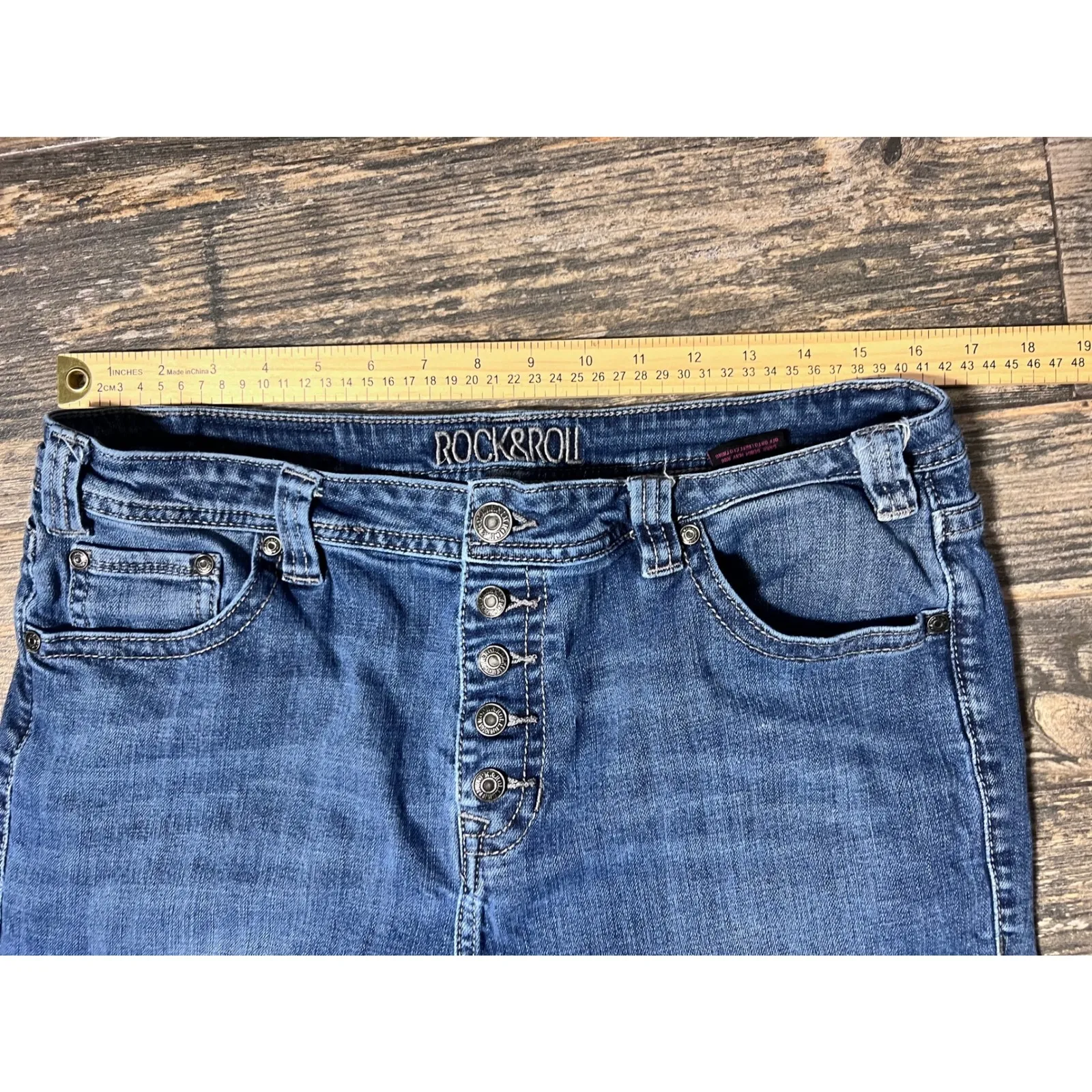 Rock & Roll Cowgirl High Rise Trouser Flare Jeans Womens 34x30 Button‎ Fly Boho - Image 3