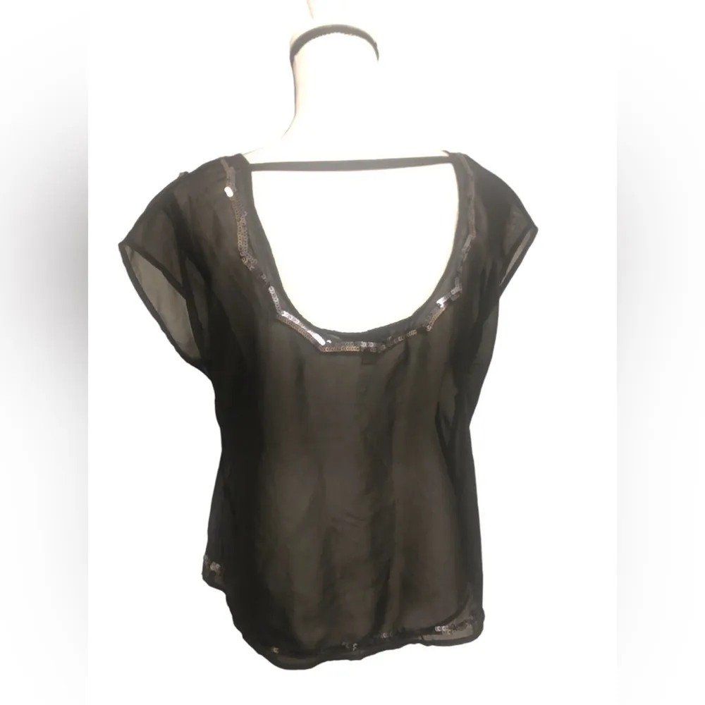 Y2K Decree Black Sheer Sequin Blouse Size Medium - Image 2