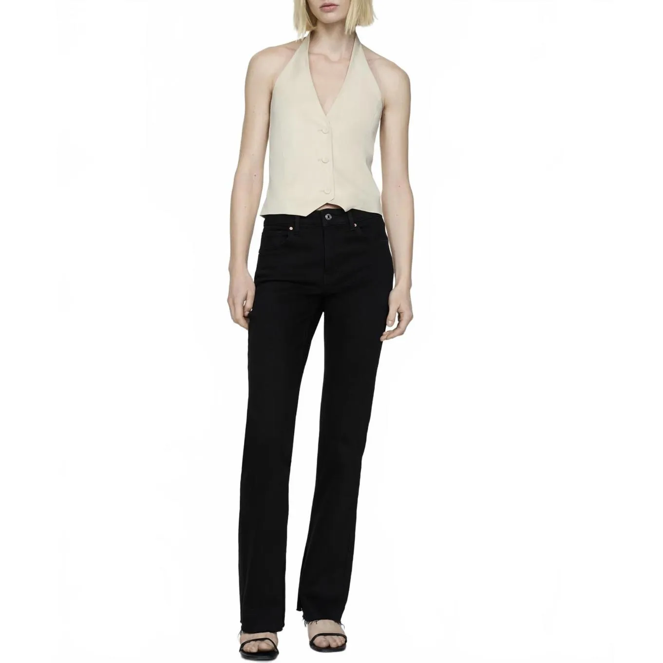 Mango Stretch Medium-Rise Straight Jeans with Slits Elle Black Denim NWT Size 4 - Image 9