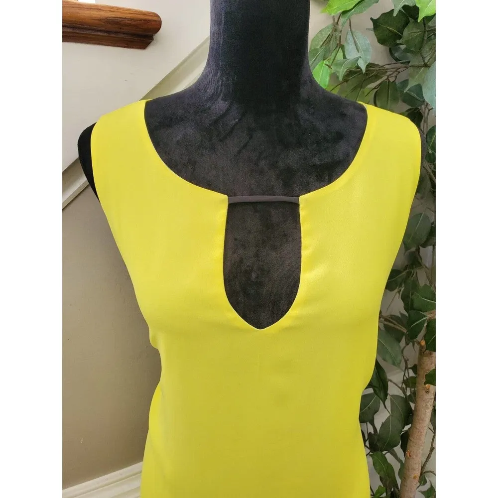 Bar III Women's Yellow Polyester Round Neck Sleeveless Knee Length Dress Size XL - Image 5