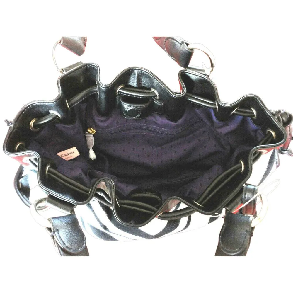 Juicy Couture HANDBAG Black & White Zebra Striped Shoulder Purse Leather & Terry - Image 4