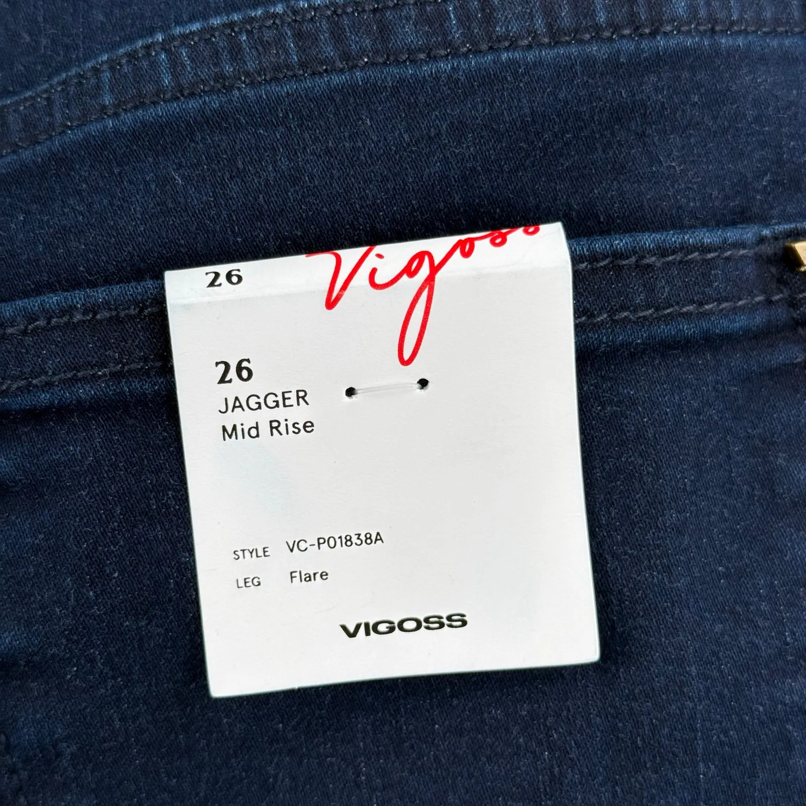 VIGOSS Denim Jeans SZ 26 Marley Mid Rise Flare Trouser NWT Cotton Stretch Indigo - Image 5