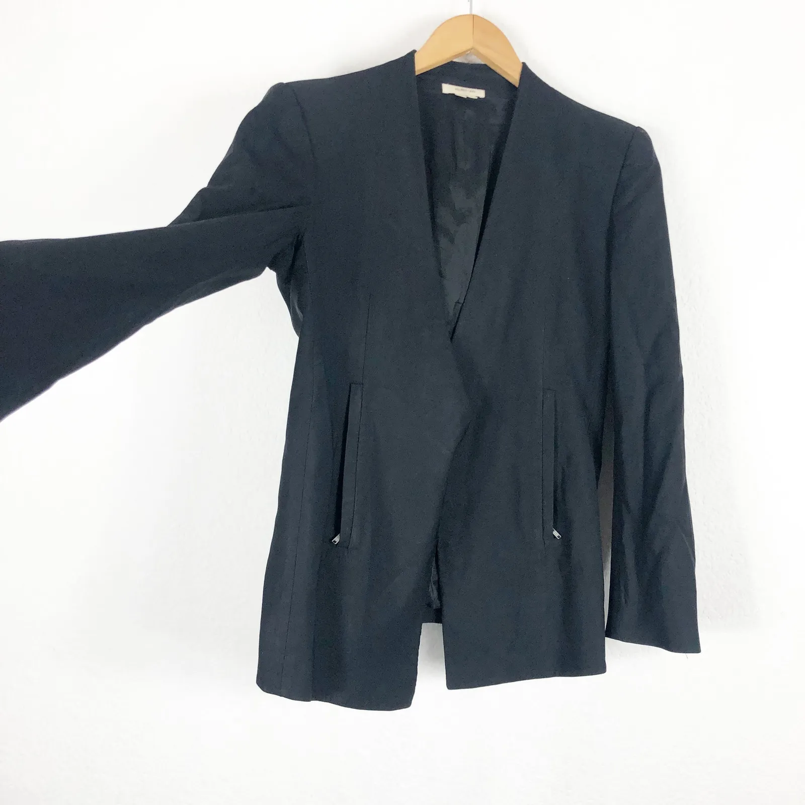 Helmut Lang Black Single Button Collarless Blazer Size 6 2000s Wool Quiet Luxury - Image 9
