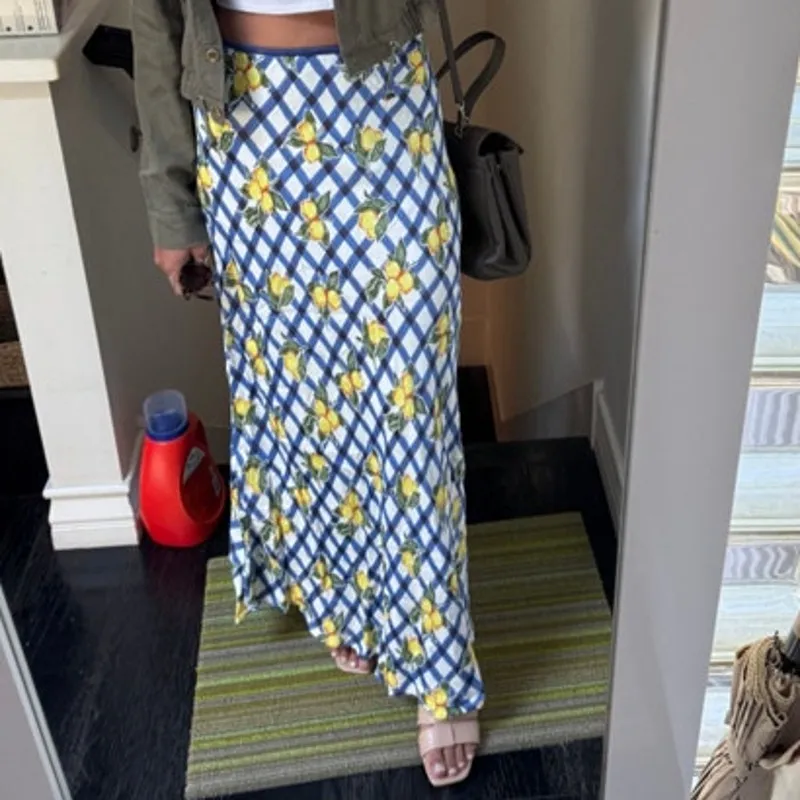 Conditions Apply Osmi Slip Maxi Skirt Lemon Blue XS Anthropologie - Image 14