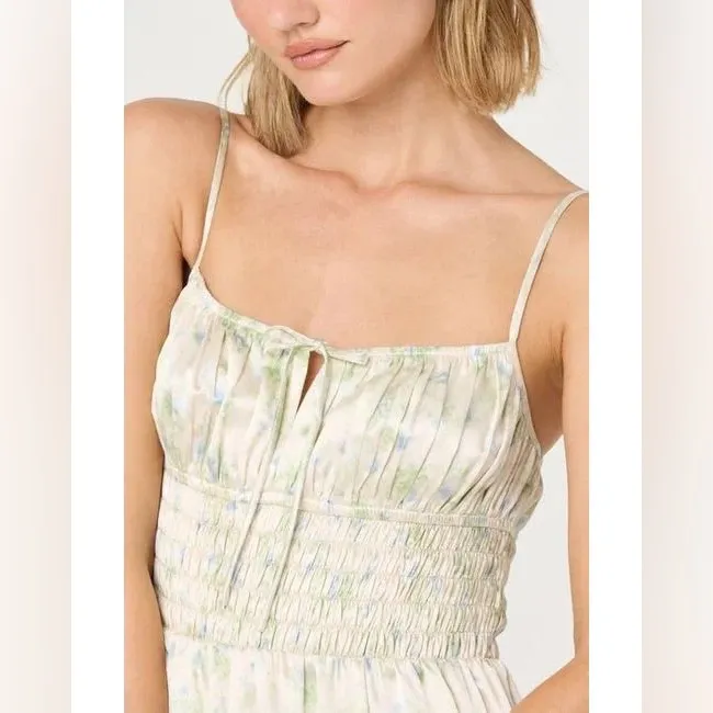 ASTR The Label Women's White Smocked Maxi Dress Satin Floral Womens Size M - Image 3