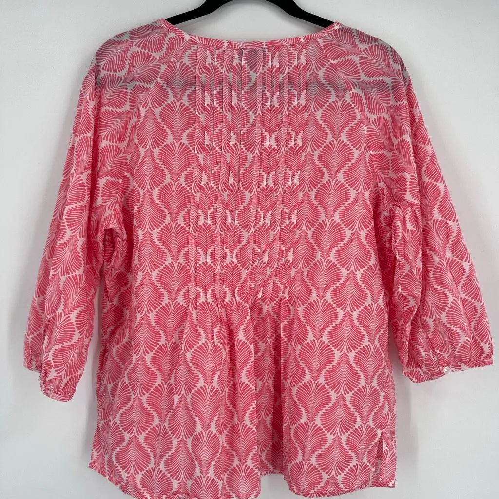 Talbots Women's‎ Button Up Pleated Coastal Pink Blouse Top Size L Cotton Beach - Image 2