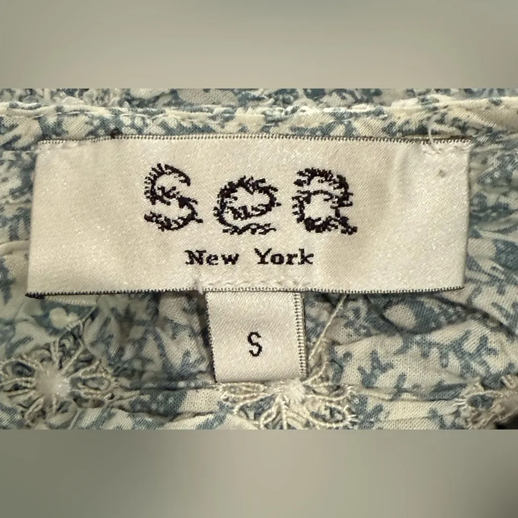 SEA by New‎ York Smocked Ida Puff Sleeve Sage Green Floral Mini Dress Size Small - Image 6