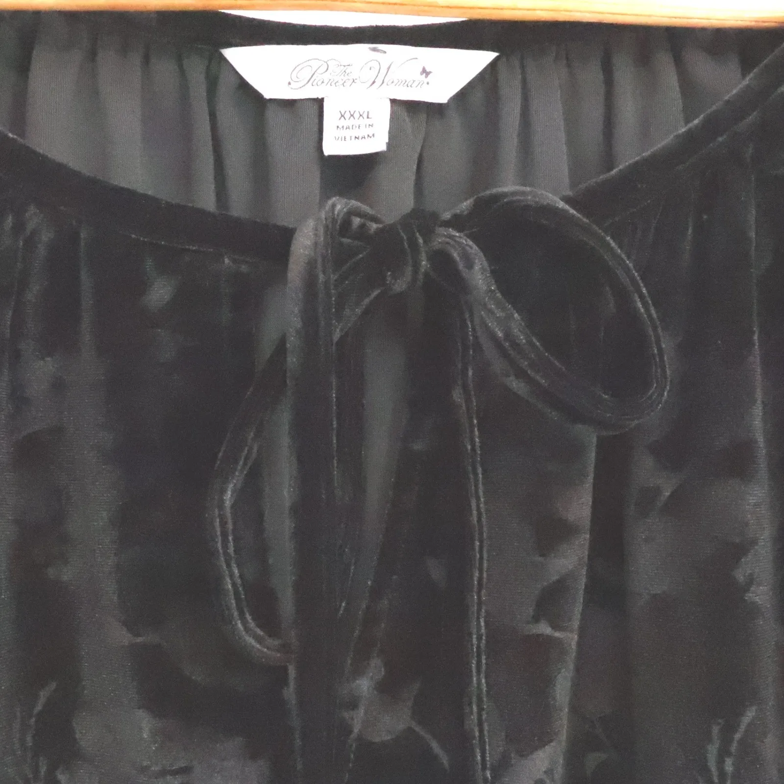 Pioneer Woman Velvet Floral Peasant Top Boho Whimsigoth Lace Plus Size XXXL Black - Image 3