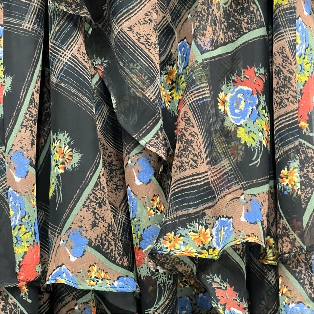 Free People brown & black floral patchwork tiered ruffle multi layer dress 6 nwt - Image 9