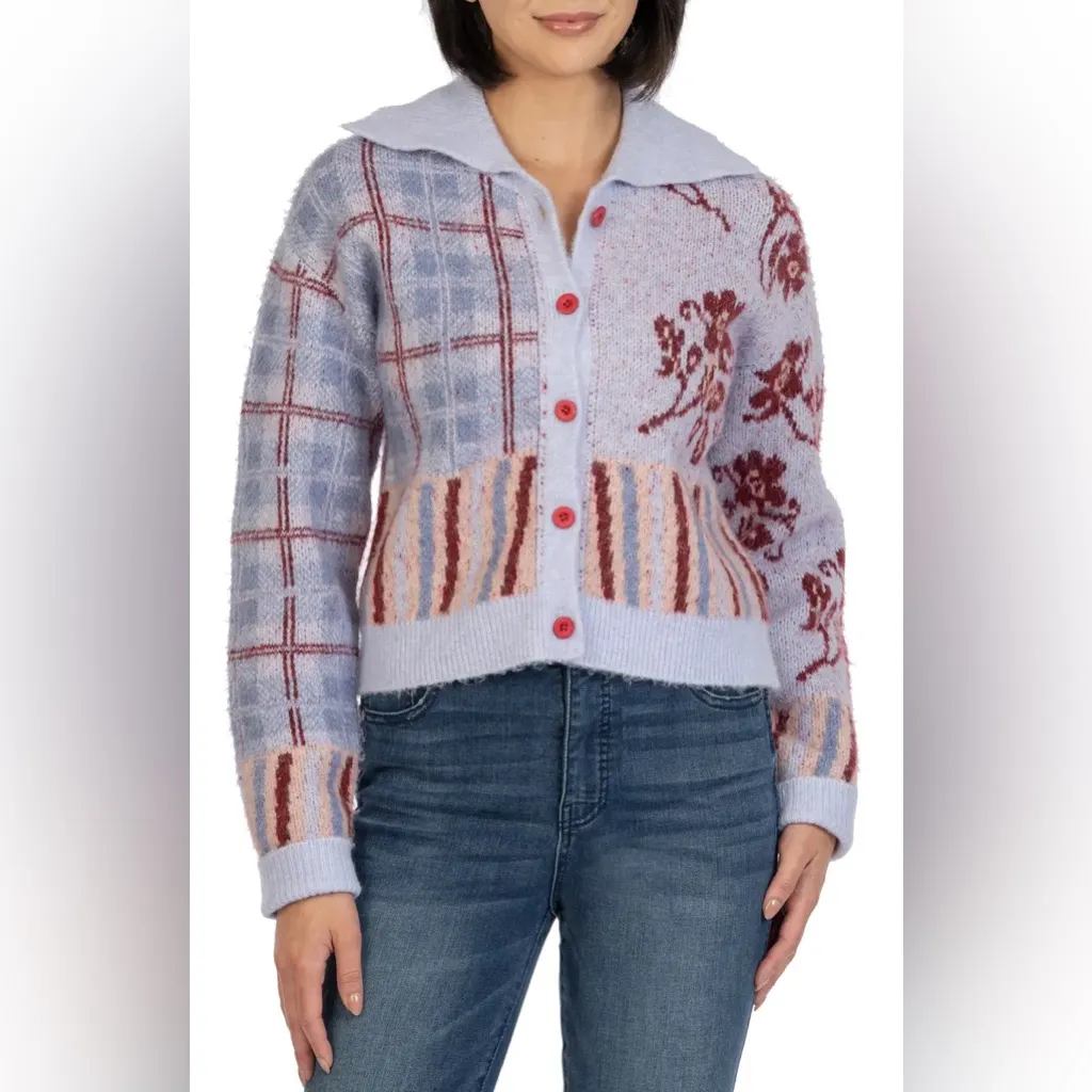 KUT From The Kloth Patchwork Knit Cardigan – Size L - Image 2
