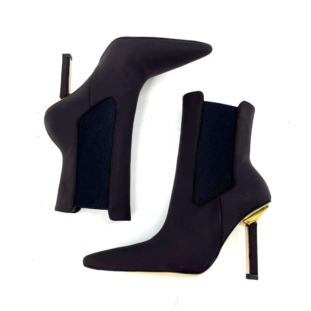 Good American High Kickstand Neoprene Boot Stiletto Pointed Chocolate Brown 9 - Image 3