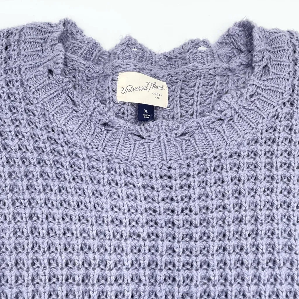 Universal Thread Crochet Granny Square Crop Sweater Size XL Purple Blue Cottage - Image 5