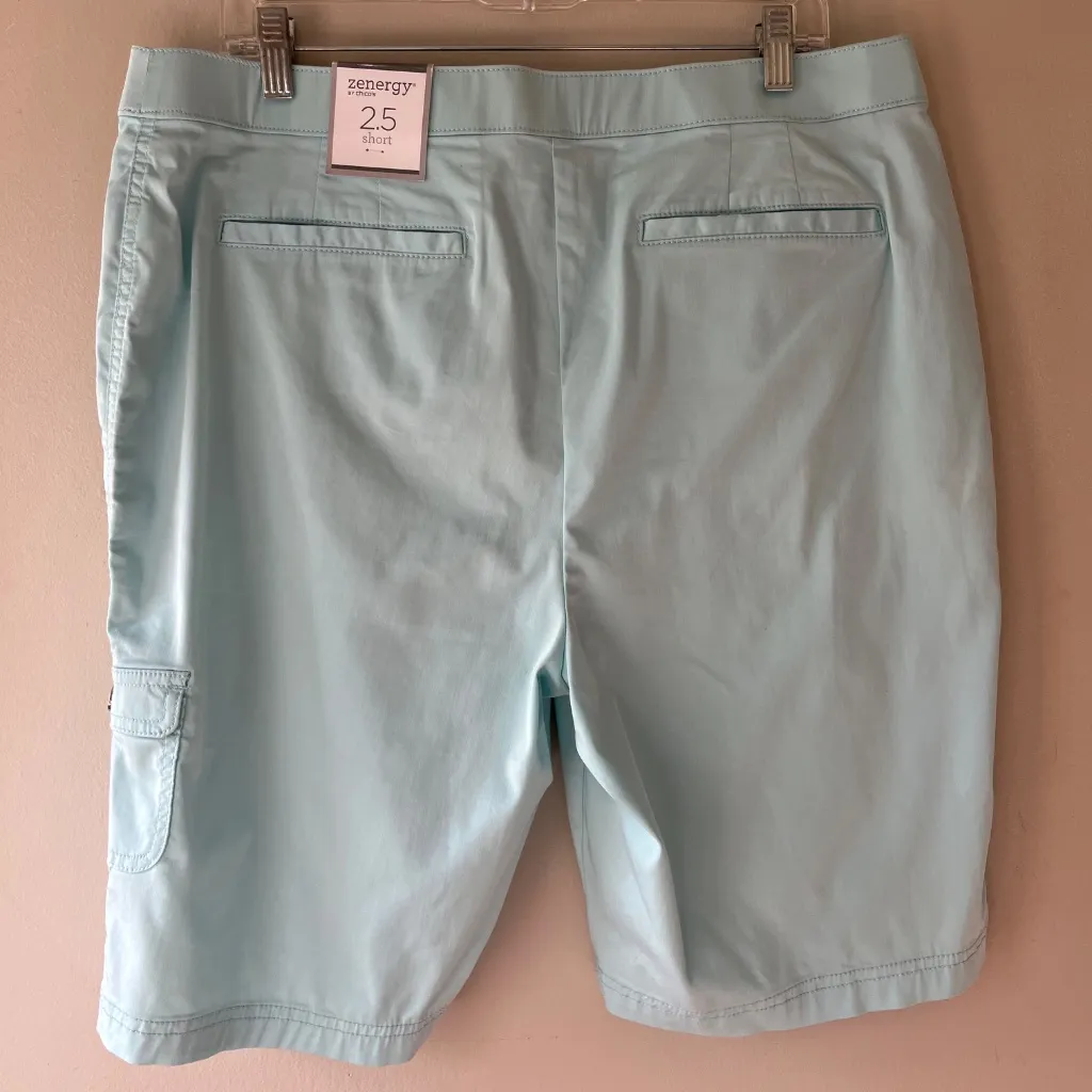 Chicos Sz L Zenergy Toni Washed Shorts Turquoise Pockets Stretch Bermuda Green Size L - Image 7