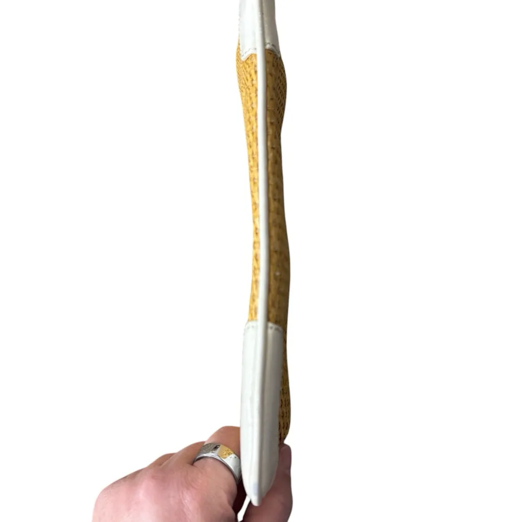 J Crew Straw White Faux Leather Trim Clutch‎ Bag Checkered Interior - Image 3