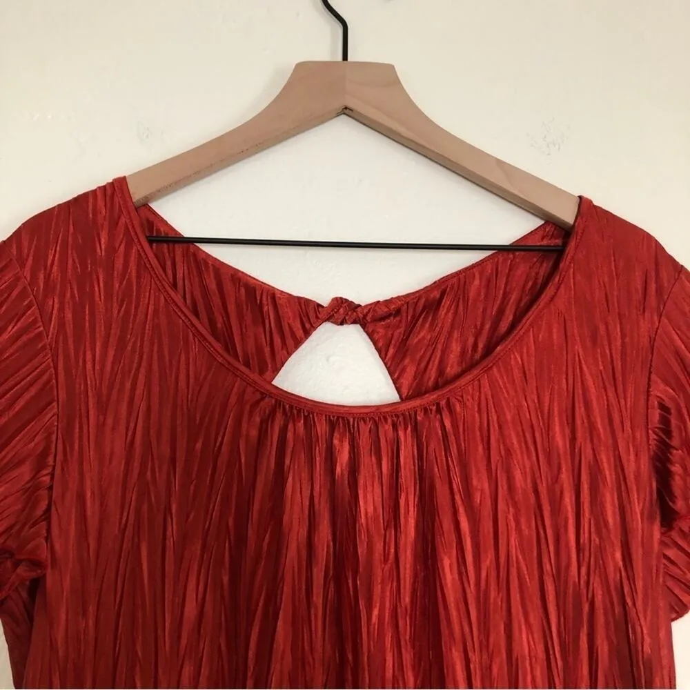 Alyx Red Crinkle Flutter Flounce Sleeve Back Twist Key Hole Shirt Blouse Top Size L - Image 2
