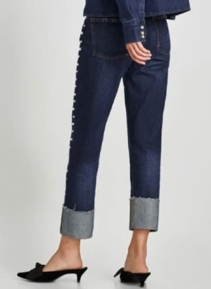 ZARA Faux Pearl Embellished Cigarette Jeans 00 - Image 2