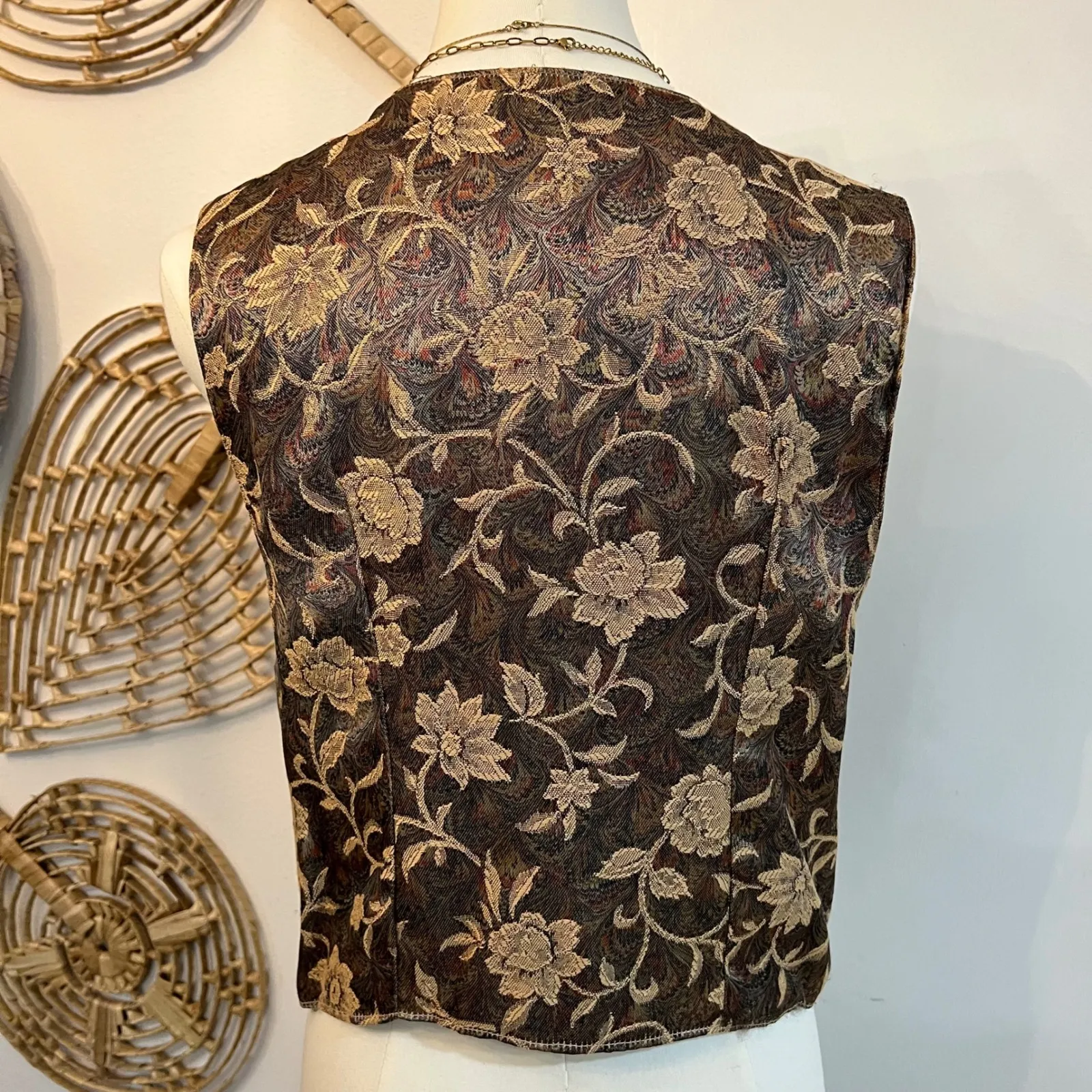 Vintage Floral Tapestry Brocade Vest Baroque Cottagecore Boho Waistcoat S/M Size M - Image 8