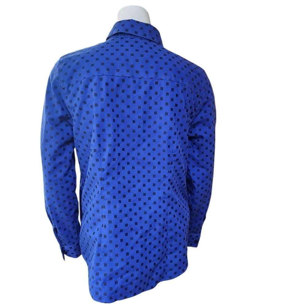 Chico's No-Iron Chic Jacquard Plue & Black Square Dots Button Down Shirt (0) - Image 7