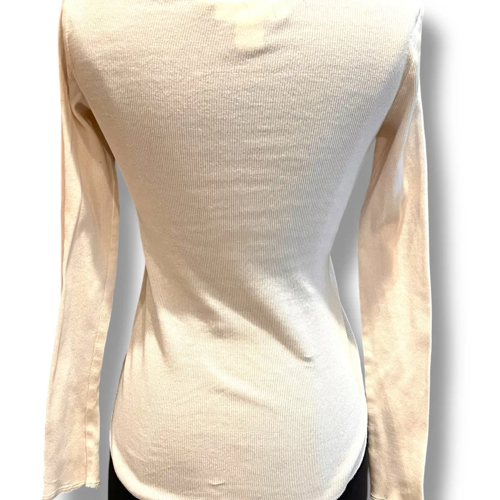 L.O.G.G. H & M Y2K Ivory Lagenlook Long Sleeve Henley Top Shirt Size S - Image 3