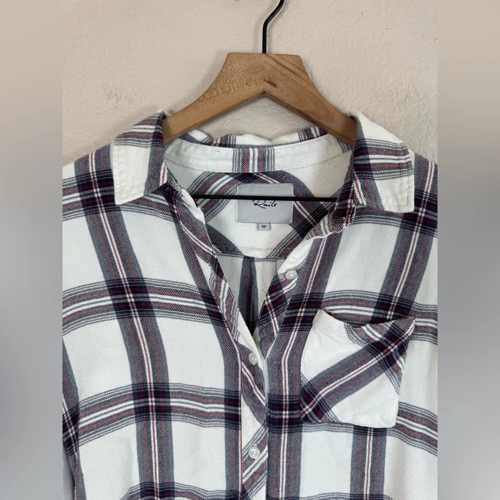 Rails Plaid Flannel Button Down Hunter Shirt in White Scarlet size XS $158 - Image 6