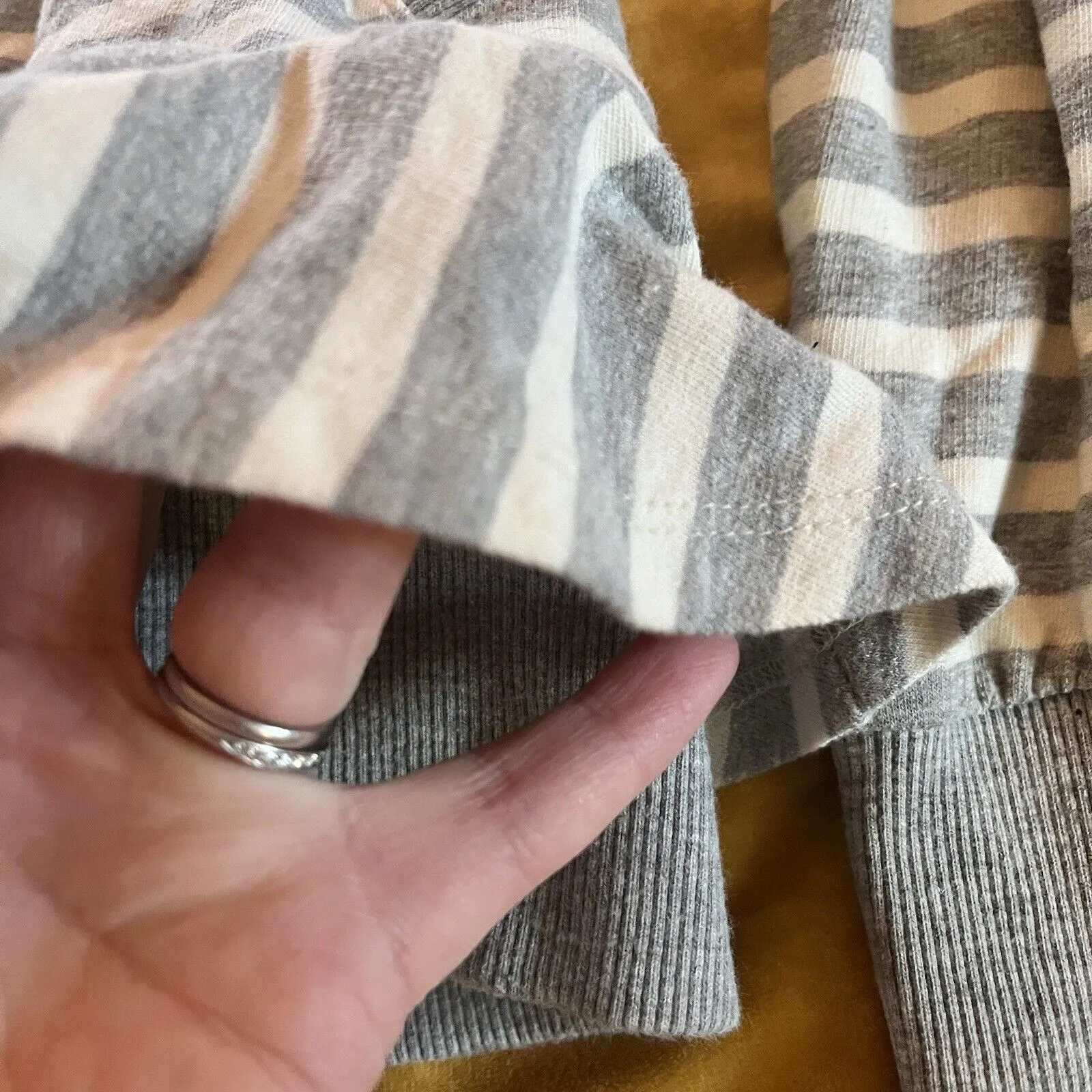 Saturday Sunday Ruffle Striped Full Zip Hoodie Gray Cream Size Small EUC - Image 6