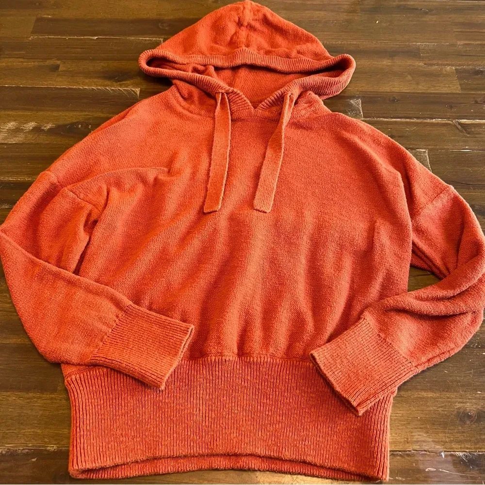 Madewell Clairview Hoodie Sweater Crop Sporty Short Textured Vintage Orange XXS - Image 10