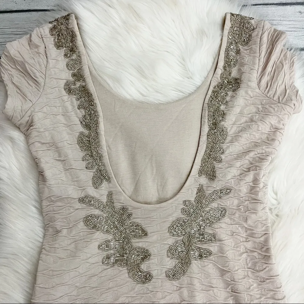 FREE PEOPLE Tan / Cream Embellished Low Back Dress - Image 5