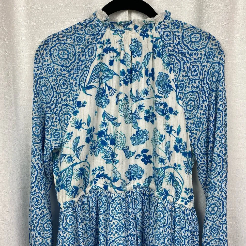 House Of Harlow 1960 Blue Floral Fringe Tiered babydoll Mini Dress Sz.XS - Image 11