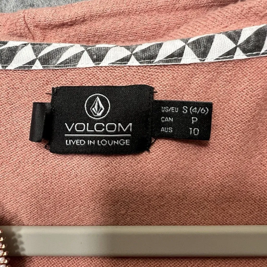 Volcom Zip Up Hoodie Women Small Pink‎ Lived In Lounge Fleece Sweatshirt - Image 2